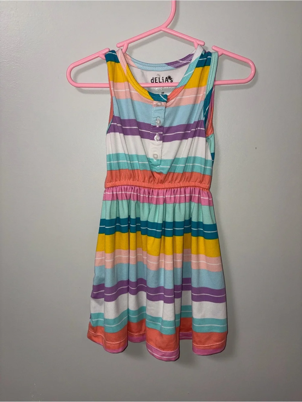 Delia*s rainbow multicolor striped sleeveless dress toddler girls 2T
